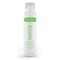 Native Desodorante corporal spray, botella frontal, protección de olor duradera todo el día.