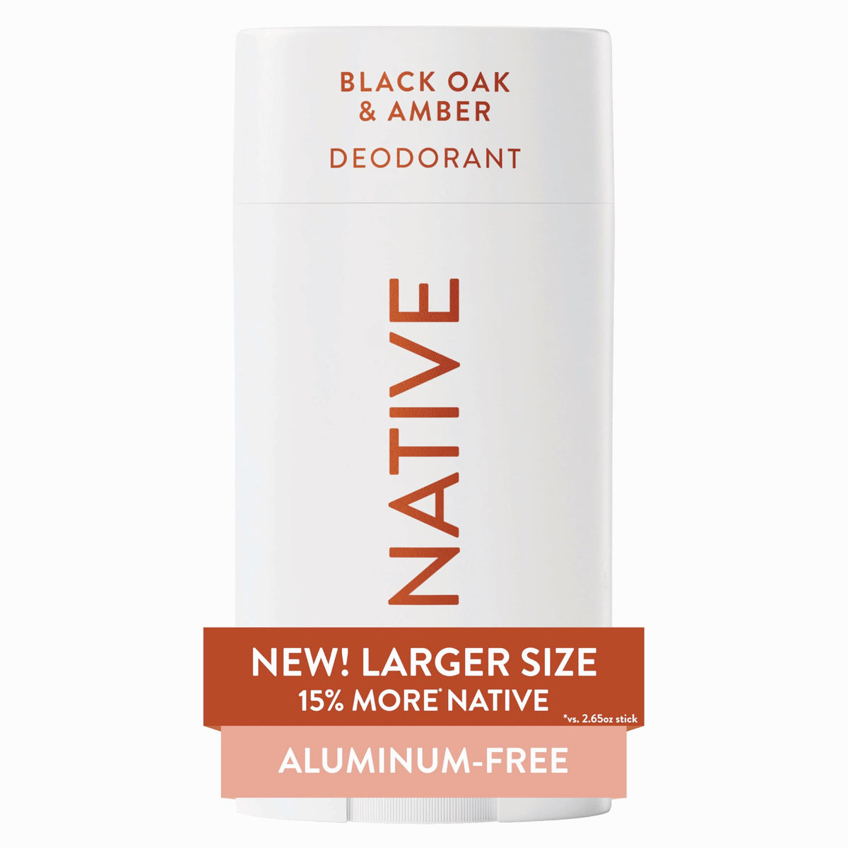 Desodorante Native libre de aluminio con fragancia Roble Negro y Ámbar, protección duradera para todo el día