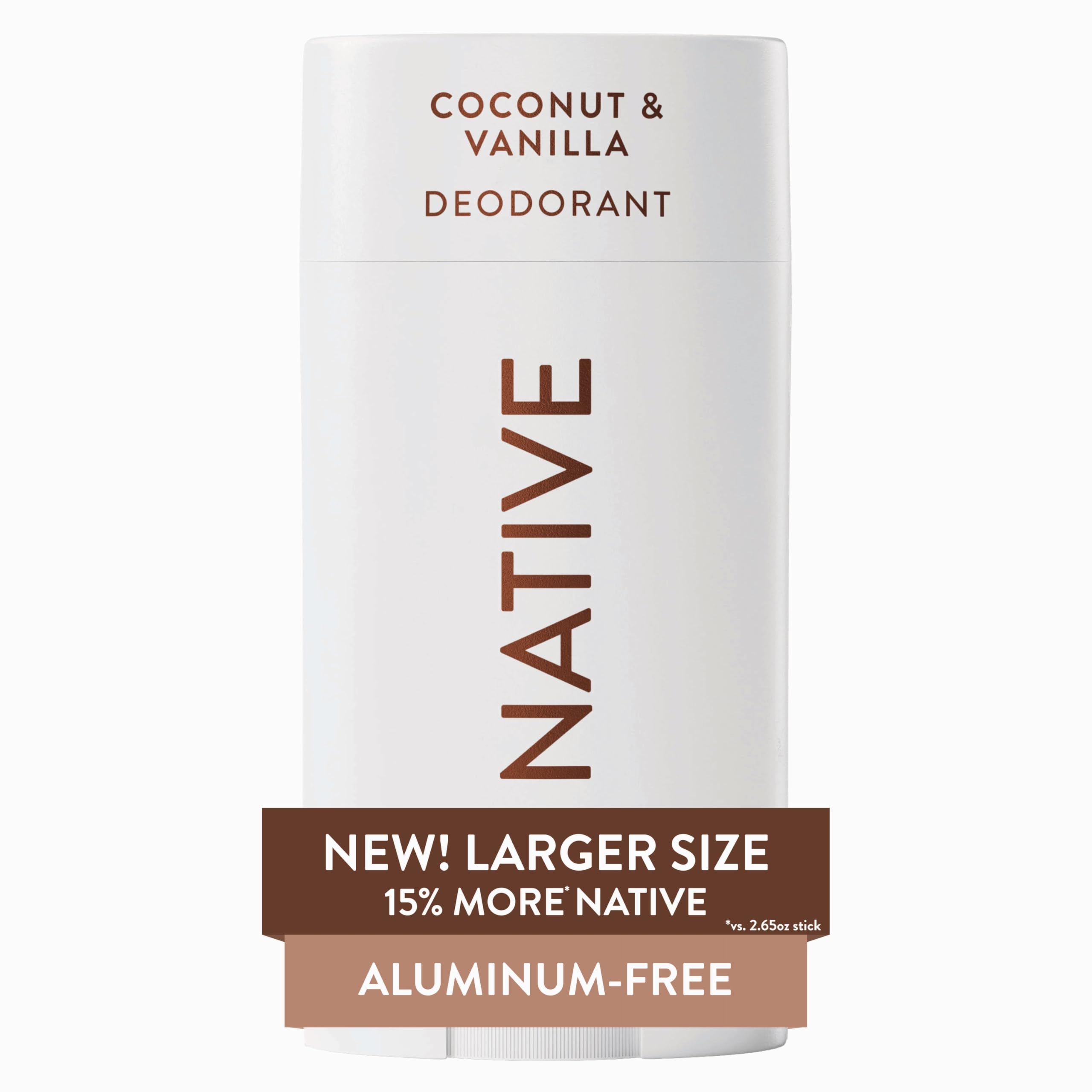 Desodorante Native libre de aluminio en barra Coco y vainilla para uso diario.
