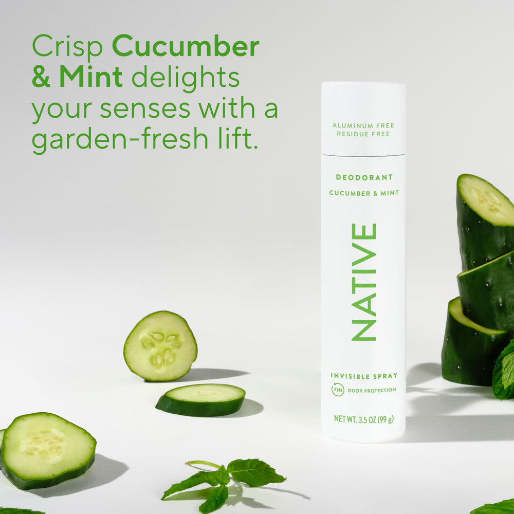 Native desodorante pepino y menta: ingredientes naturales derivados para cuidado diario.