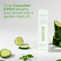 Native desodorante pepino y menta: ingredientes naturales derivados para cuidado diario.