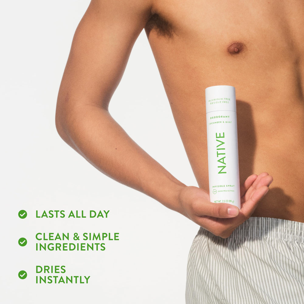 Native desodorante pepino y menta: protección sin residuo blanco en la piel.