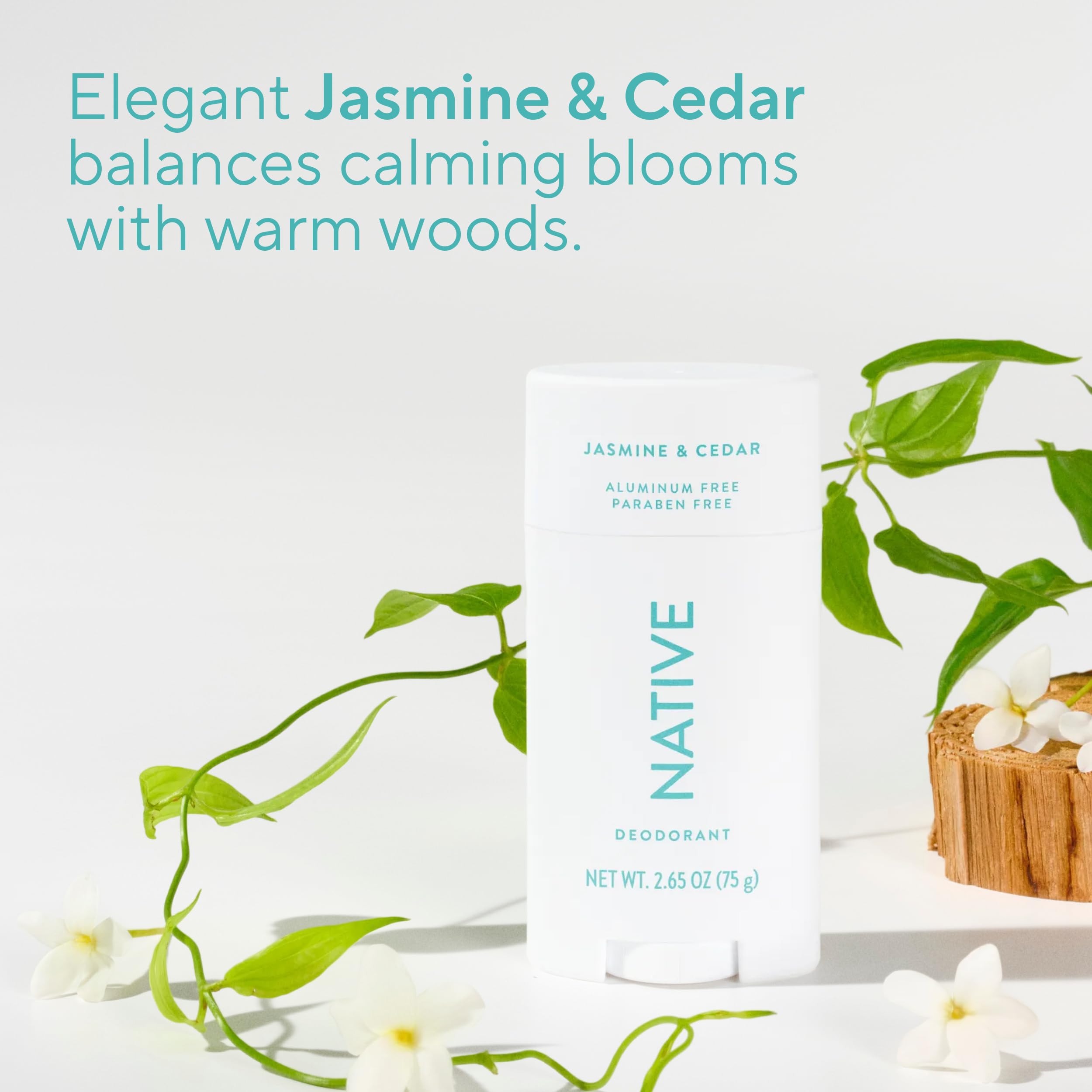 Protección de 72 horas con Native Desodorante Jasmine & Cedar.