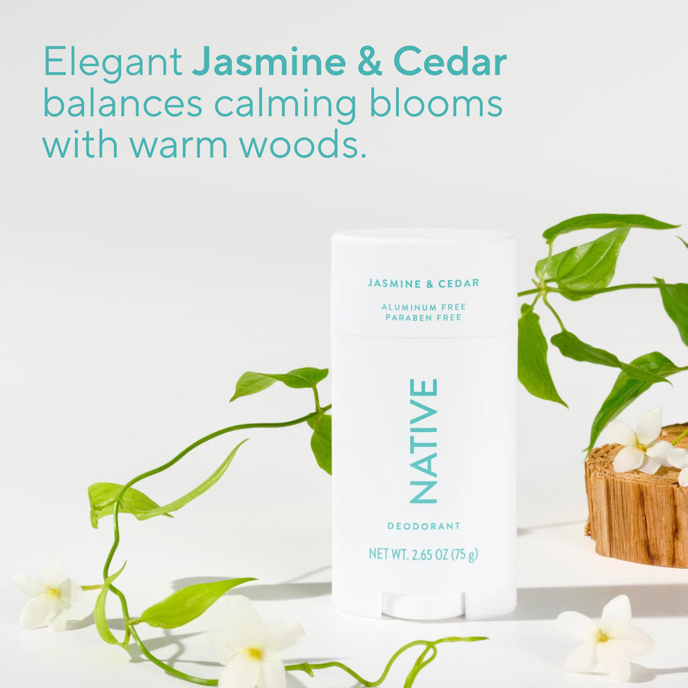 Protección de 72 horas con Native Desodorante Jasmine & Cedar.