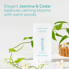 Protección de 72 horas con Native Desodorante Jasmine & Cedar.