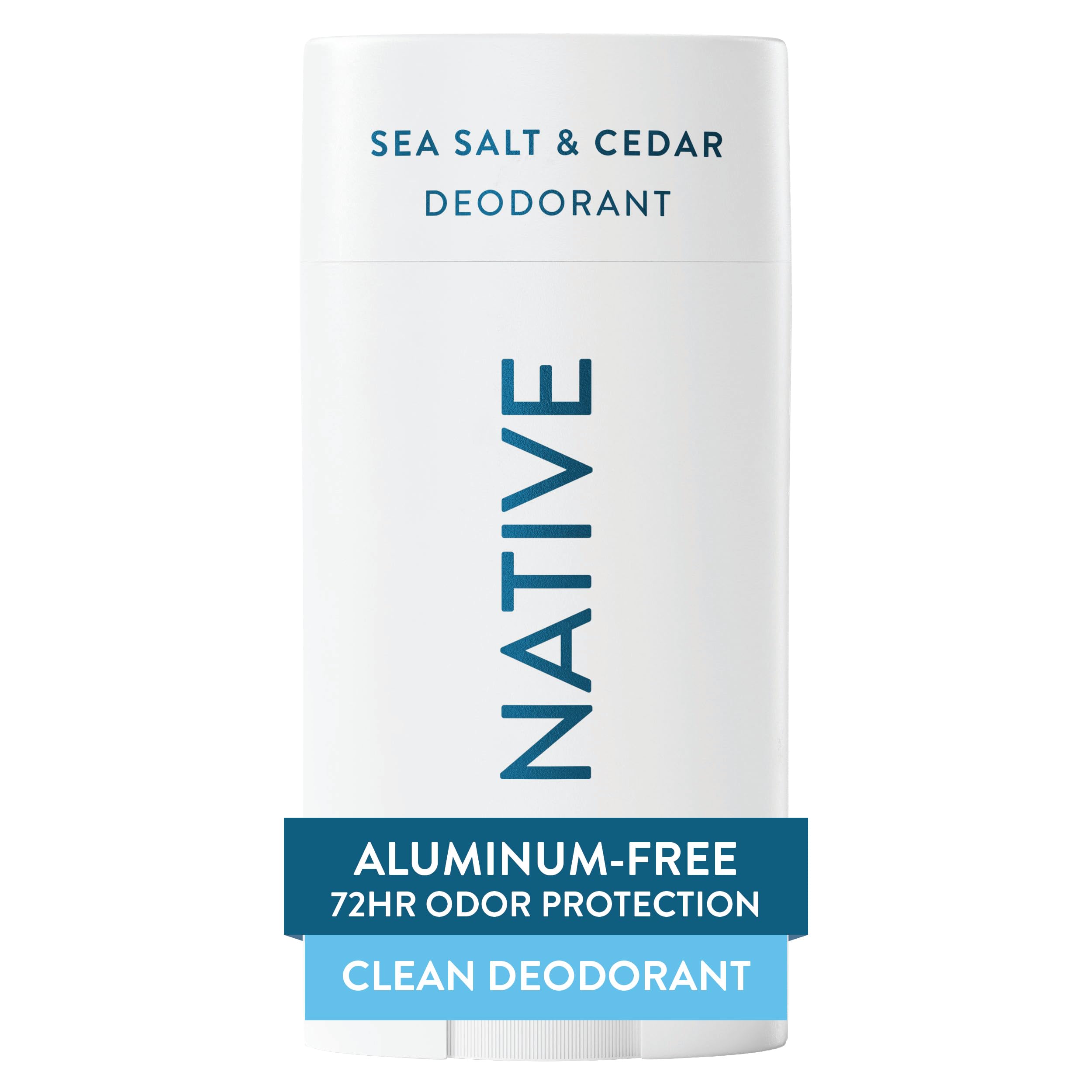 Botella de Native Desodorante con fragancia Sal Marina y Cedro para uso diario.