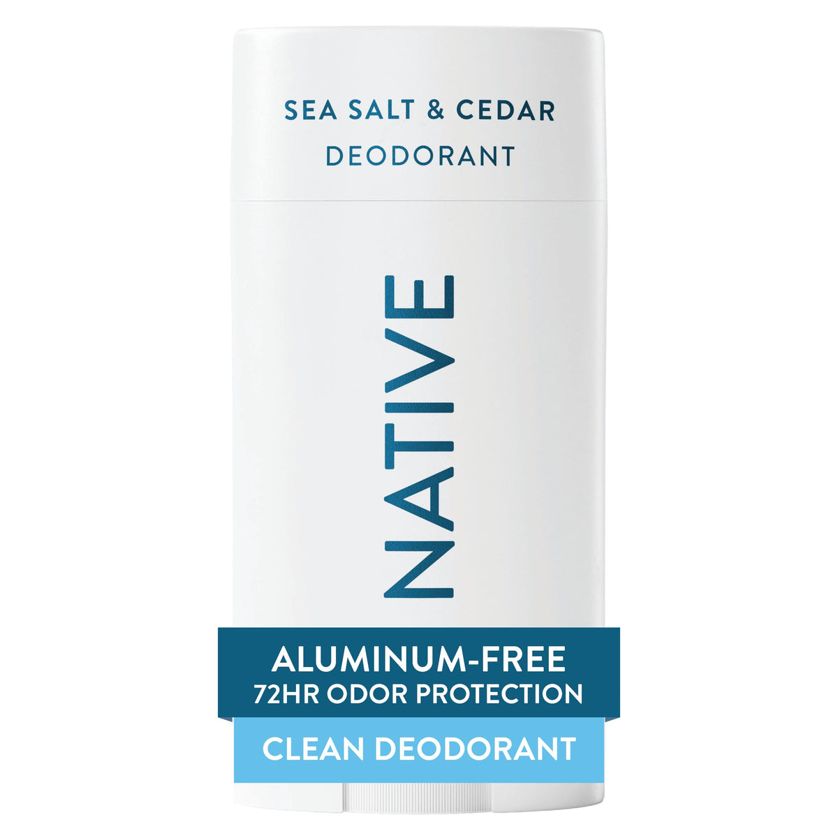 Botella de Native Desodorante con fragancia Sal Marina y Cedro para uso diario.
