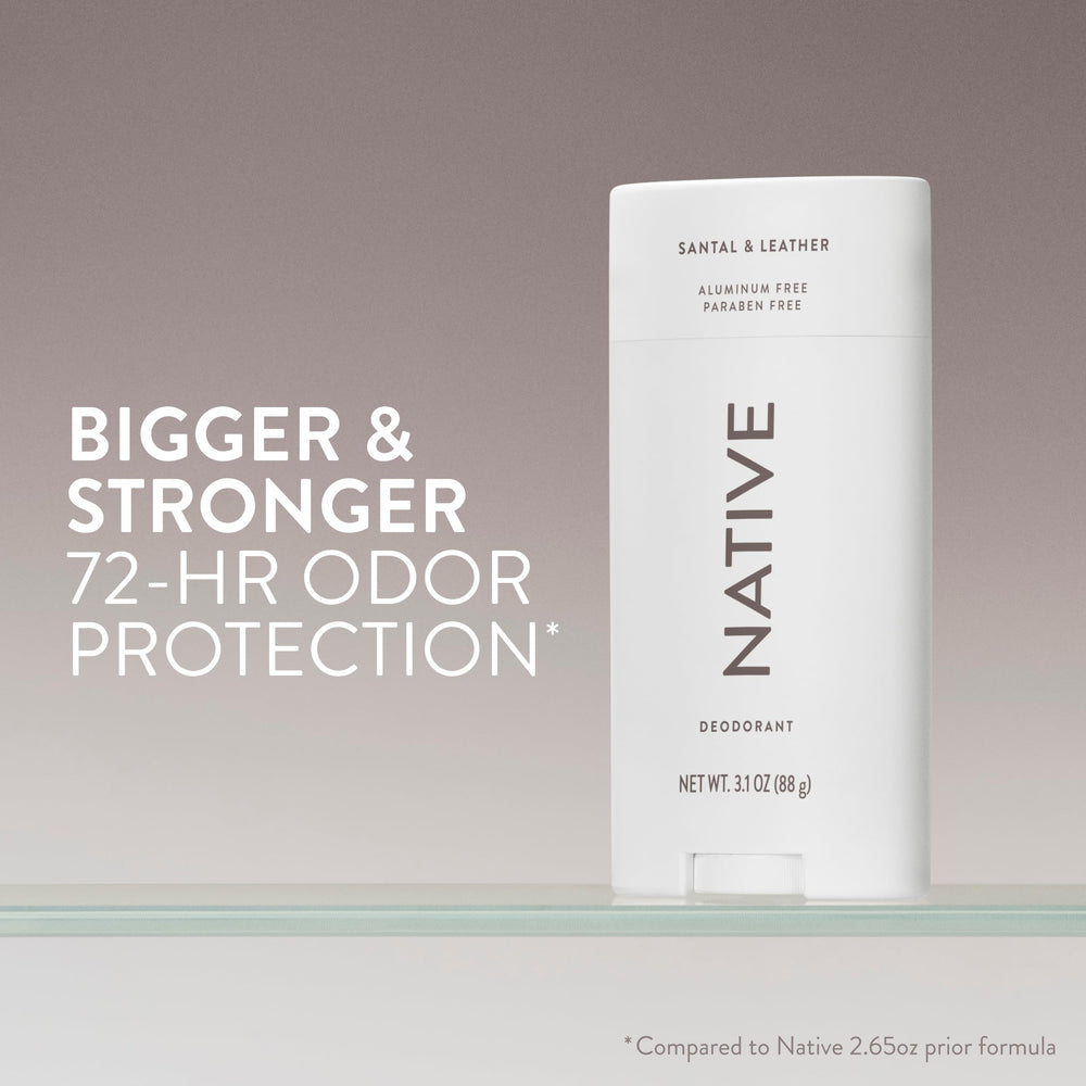 Native Desodorante Santal y Cuero, protección de 72 horas para cualquier jornada.
