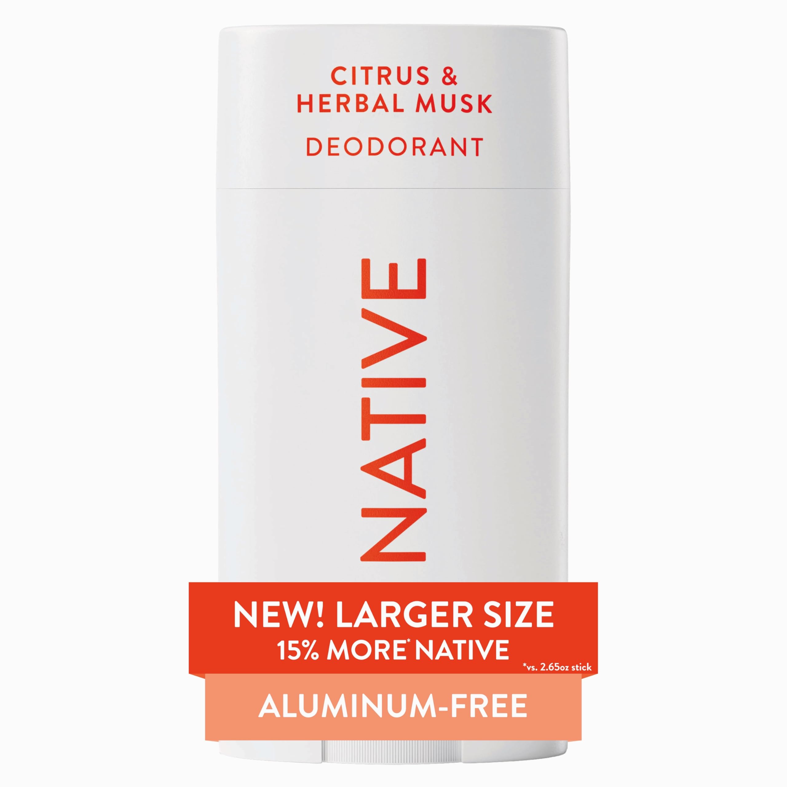 Native desodorante sin aluminio, aplicación suave y fragancia cítrica y almizcle herbal