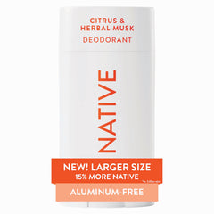 Native desodorante sin aluminio, aplicación suave y fragancia cítrica y almizcle herbal