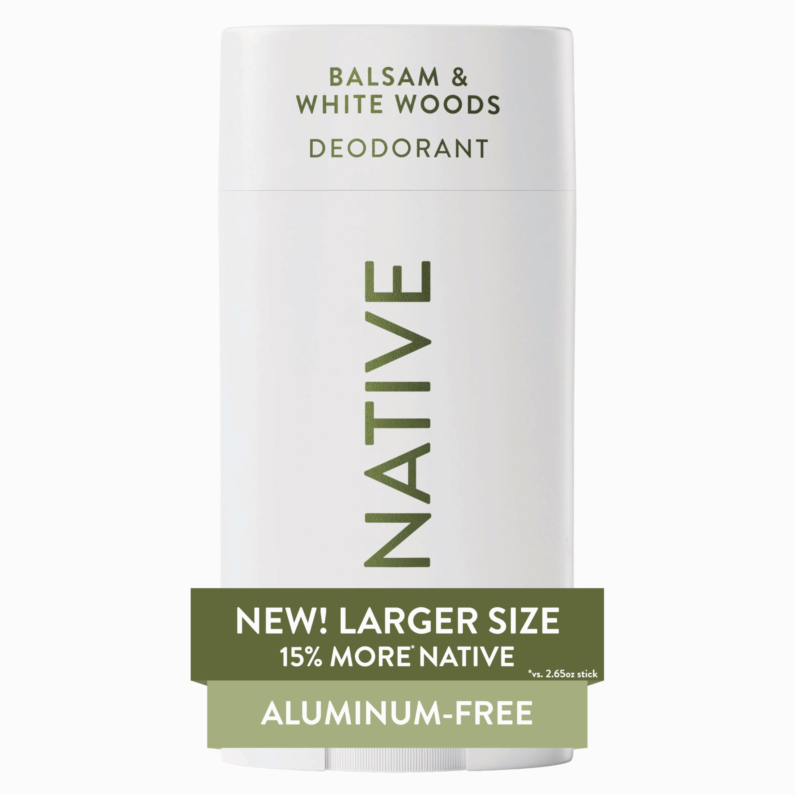 Native desodorante sin aluminio, deslizamiento suave y acabado invisible.