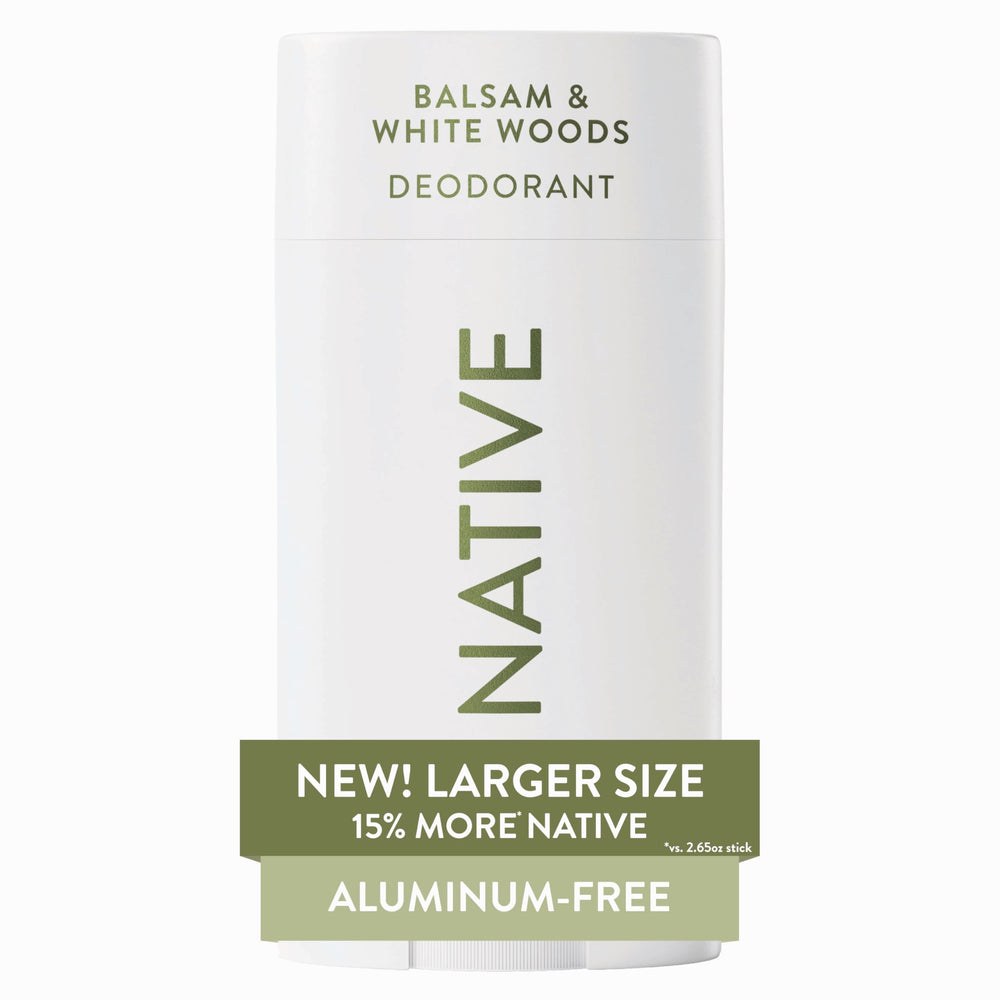 Native desodorante sin aluminio, deslizamiento suave y acabado invisible.