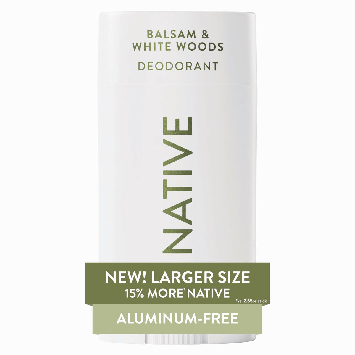 Native desodorante sin aluminio, deslizamiento suave y acabado invisible.