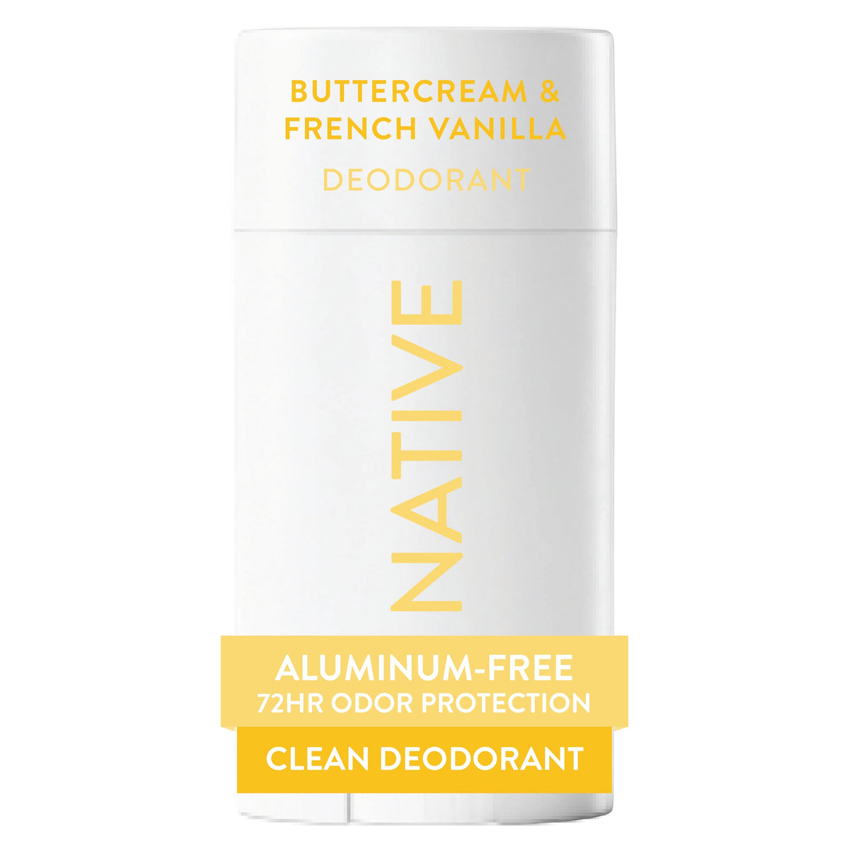 Desodorante Native sin aluminio Buttercream‑Vanilla en botella, protección duradera para uso diario.