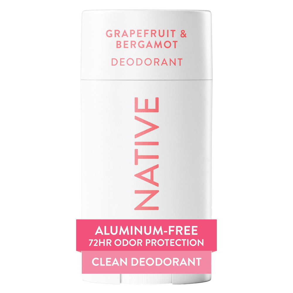 Native Desodorante sin aluminio, aroma cítrico de pomelo y bergamota en frasco para uso diario.