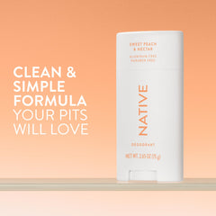 Desodorante Native sin aluminio, envase elegante, fragancia veraniega con notas de durazno