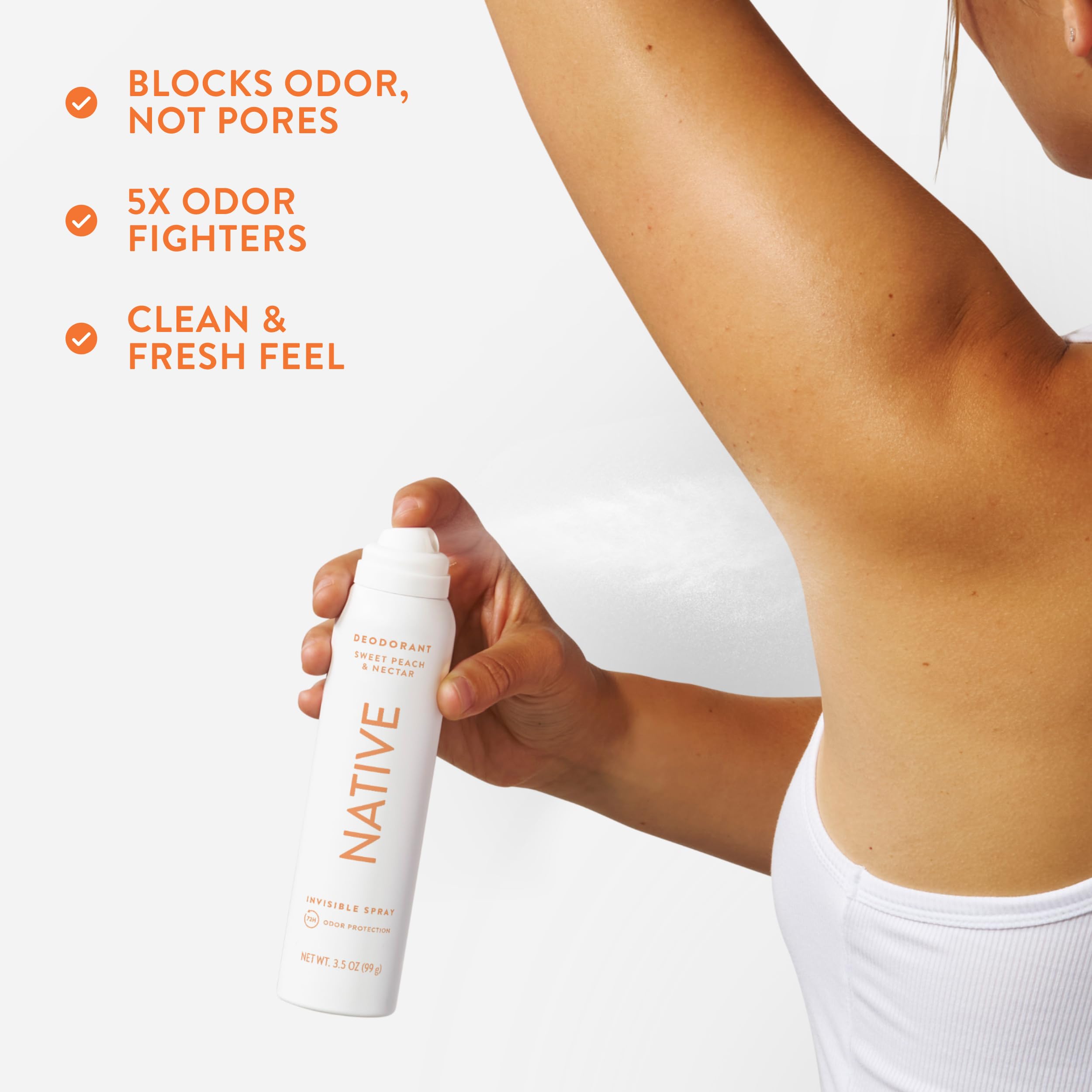 Native Spray con propulsor natural: niebla fresca que se seca al contacto.