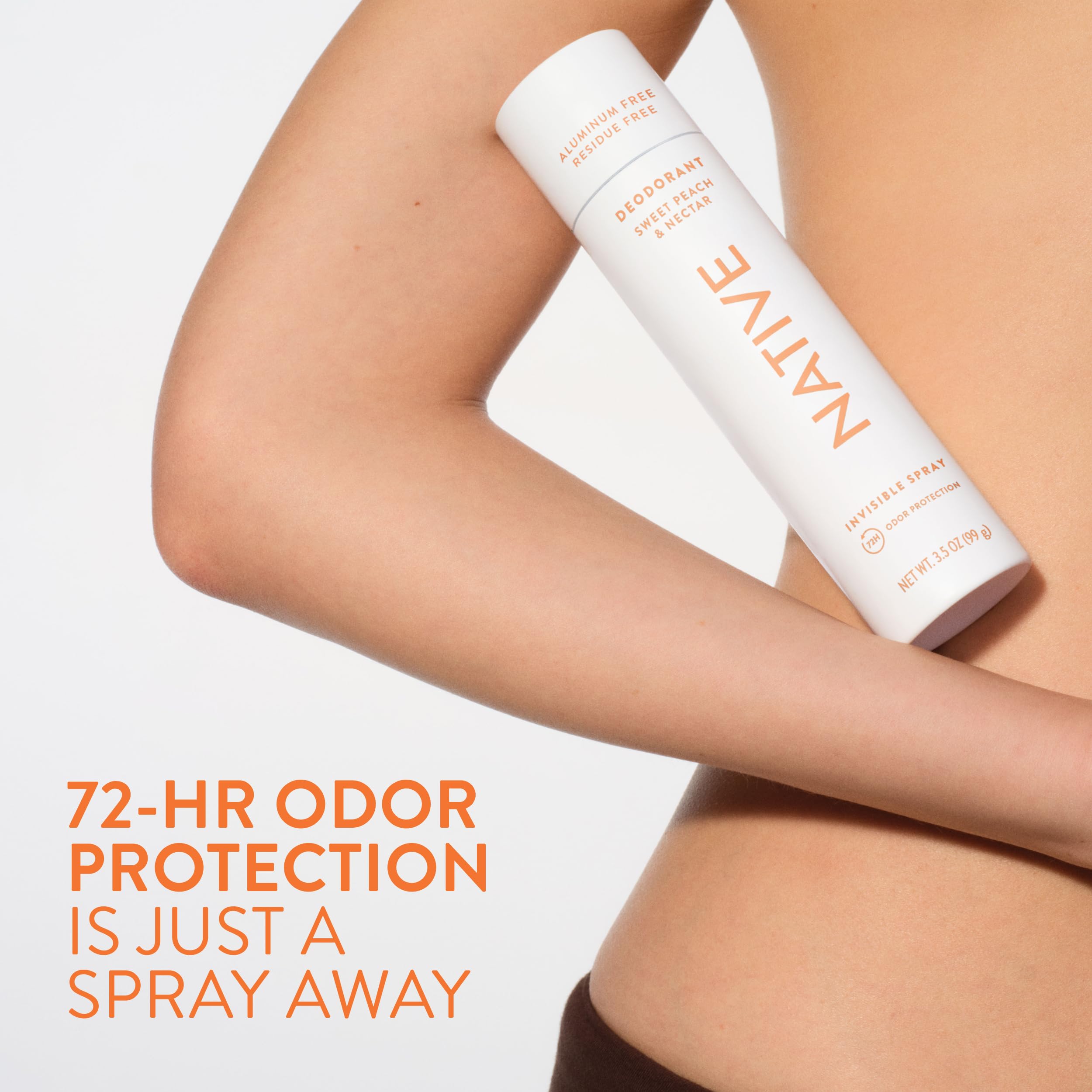 Native Spray Sweet Peach Nectar: aplicación suave en la piel, sin residuos blancos.