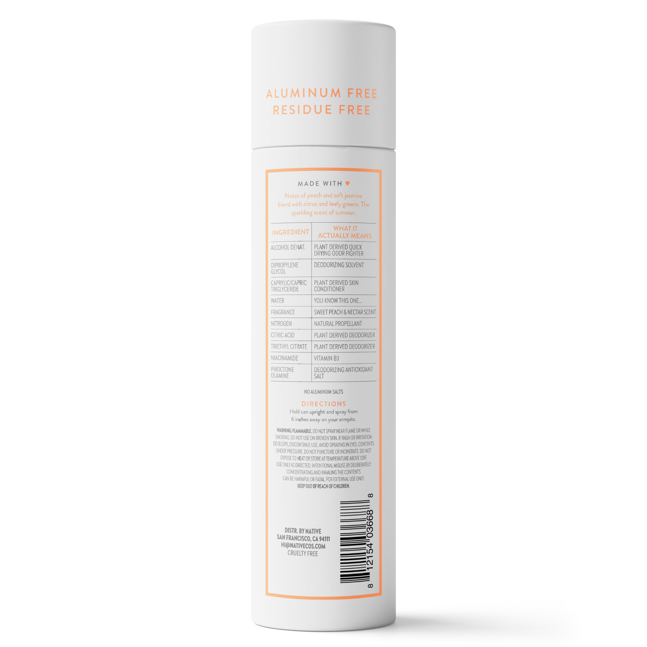 Native Desodorante spray sin químicos: etiqueta limpia, sensación fresca todo el día.