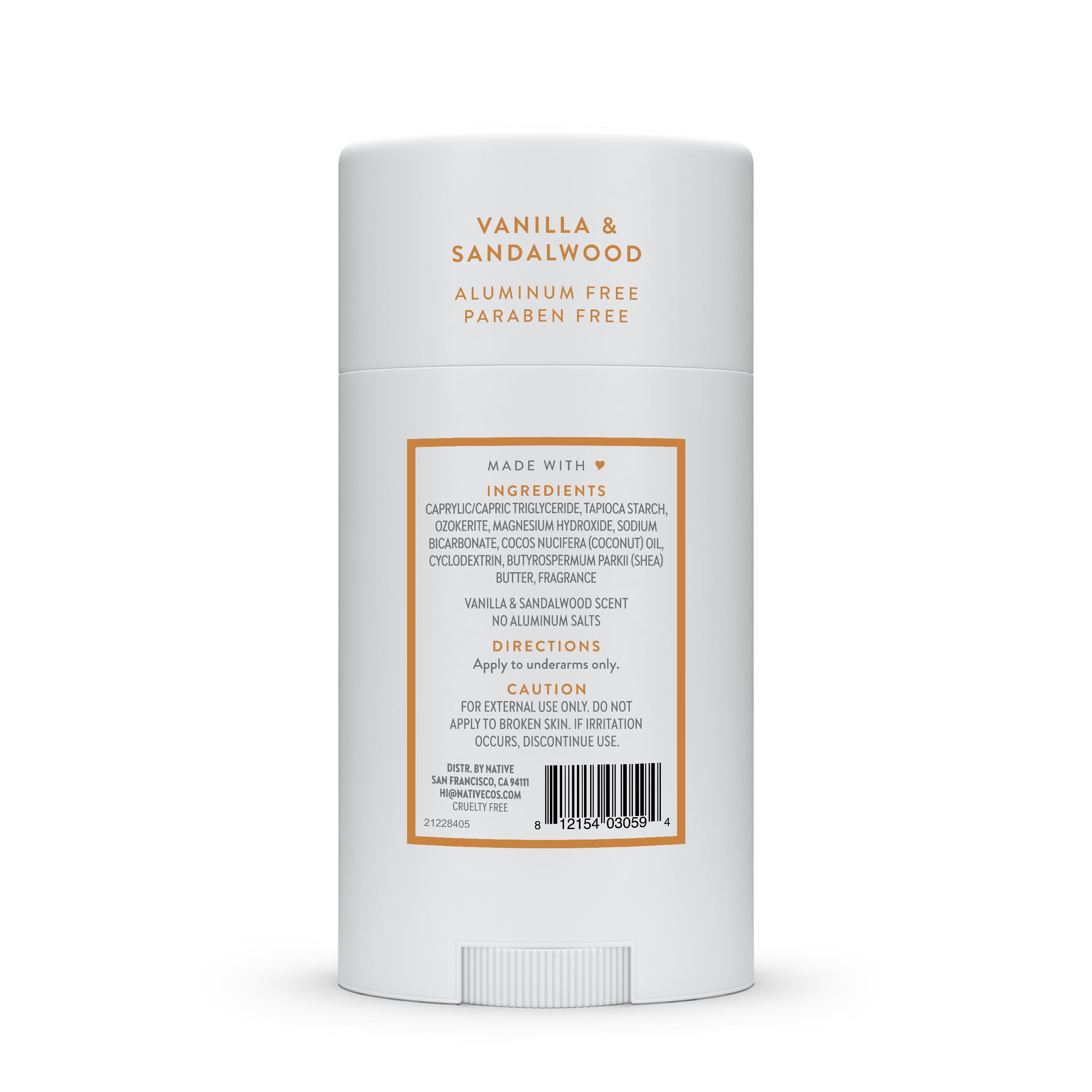 Native desodorante vainilla sándalo, fórmula natural para una sensación de frescura constante.
