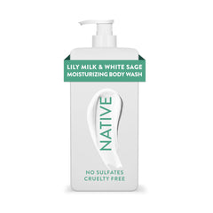 Native Ducha Hidratante Lily Milk y White Sage, botella elegante para piel suave.
