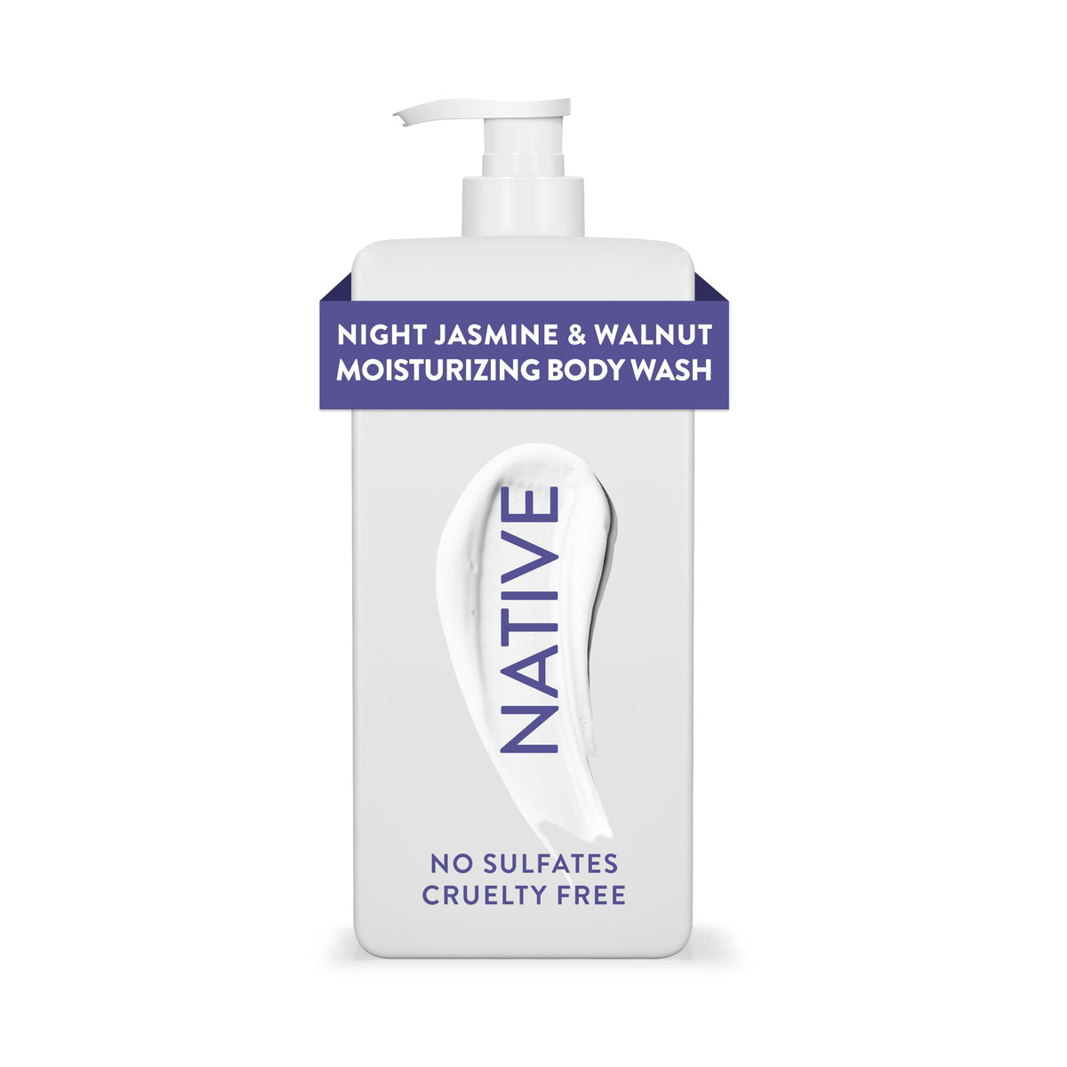 Native Ducha Hidratante Noche Jazmín y Nuez, botella elegante para duchas diarias.