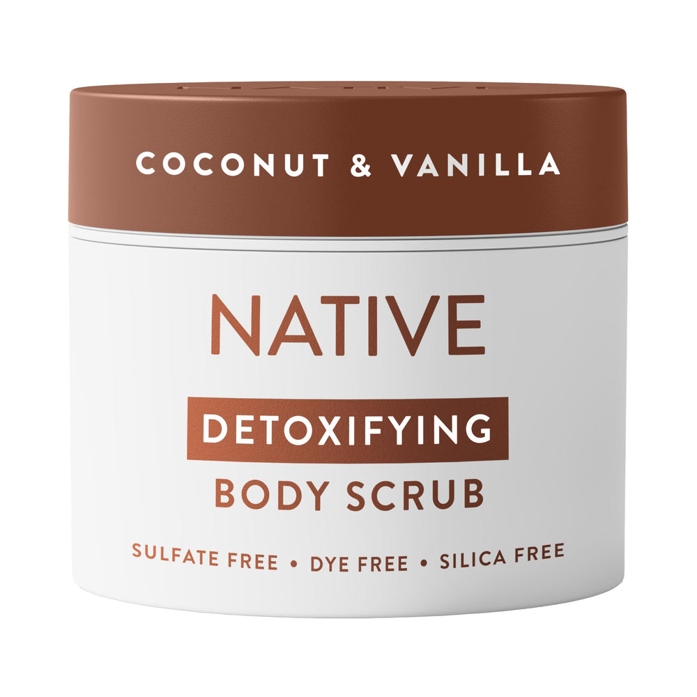 Native Exfoliating Body Scrub, textura cremosa, piel suave y radiante tras uso suave.