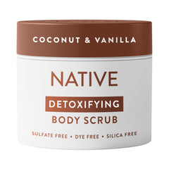 Native Exfoliating Body Scrub, textura cremosa, piel suave y radiante tras uso suave.