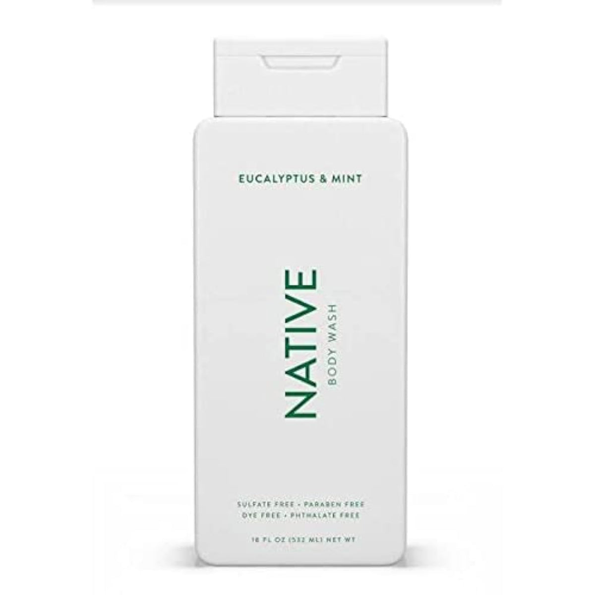 Native gel de baño eucalipto y menta, botella lista para una ducha fresca.