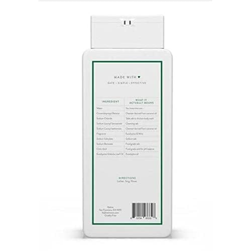 Native gel de baño eucalipto y menta, textura cremosa ofrece limpieza y aroma revitalizante.