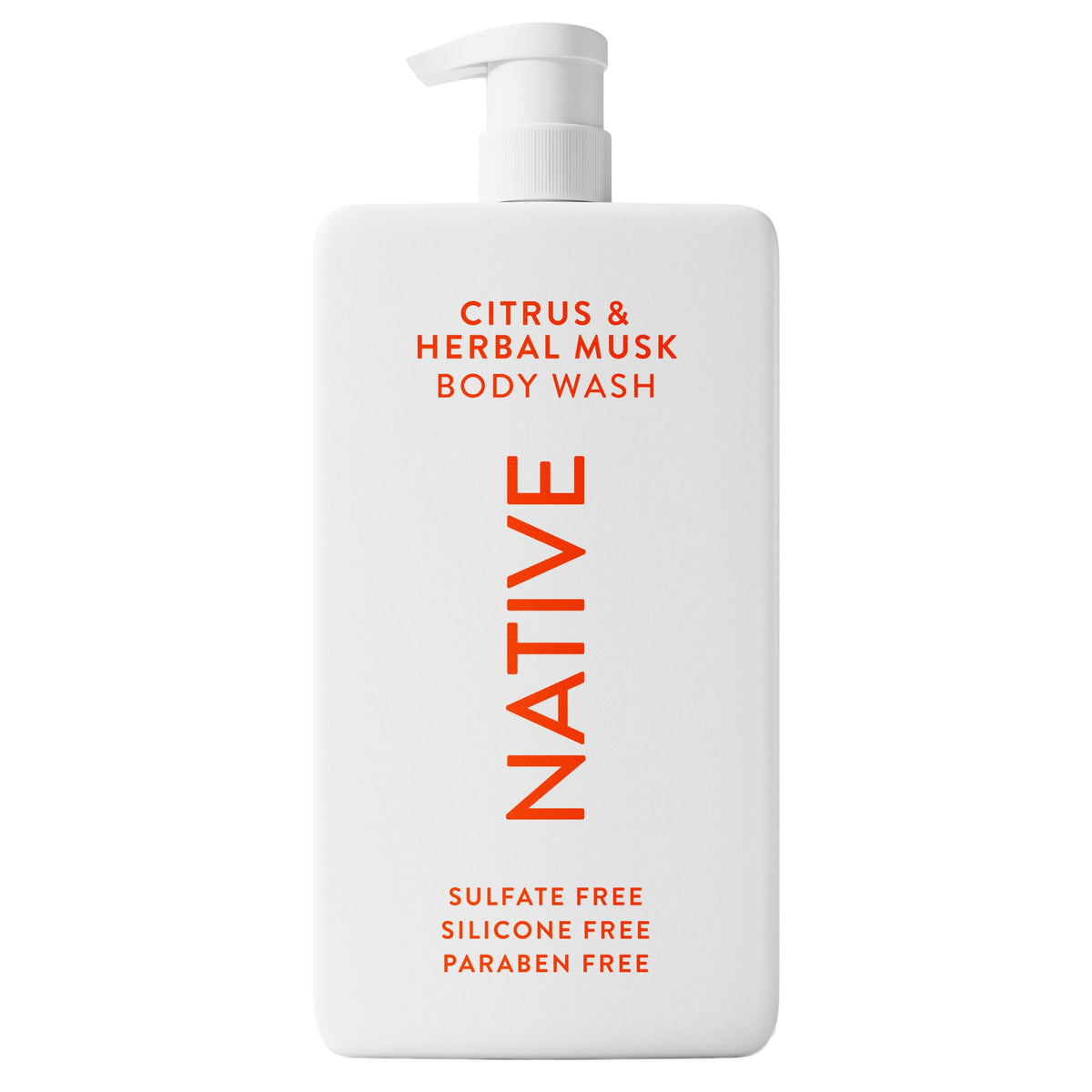 Gel de ducha Native con carbón activado en botella, limpieza suave y fresca.