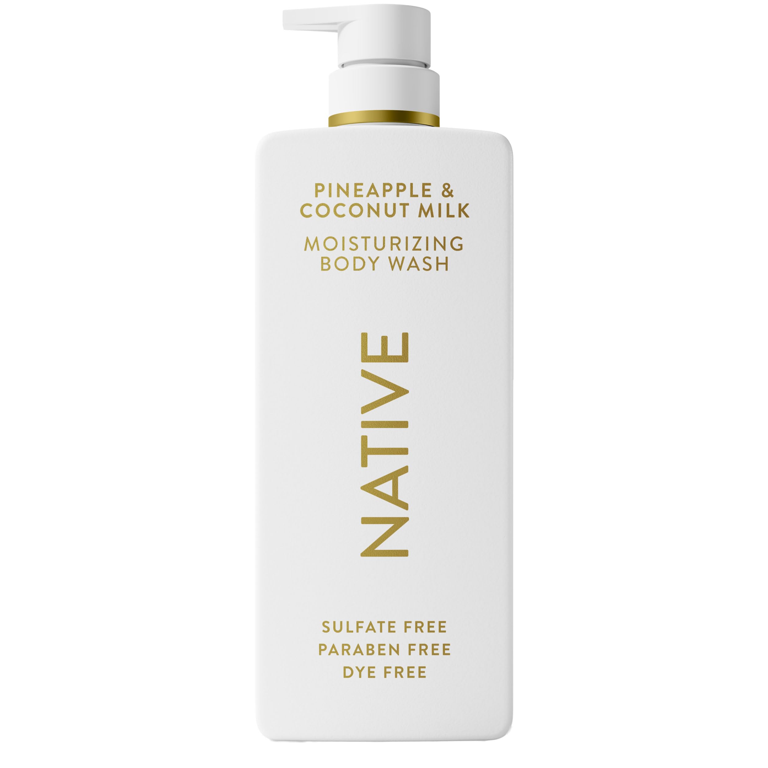 Native gel de ducha hidratante piña y coco en botella de 22 oz para piel suave.