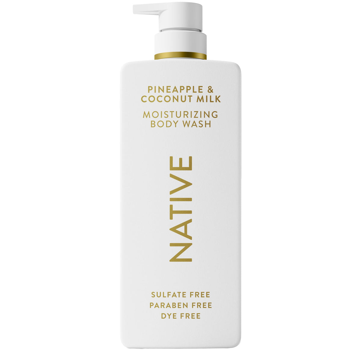 Native gel de ducha hidratante piña y coco en botella de 22 oz para piel suave.