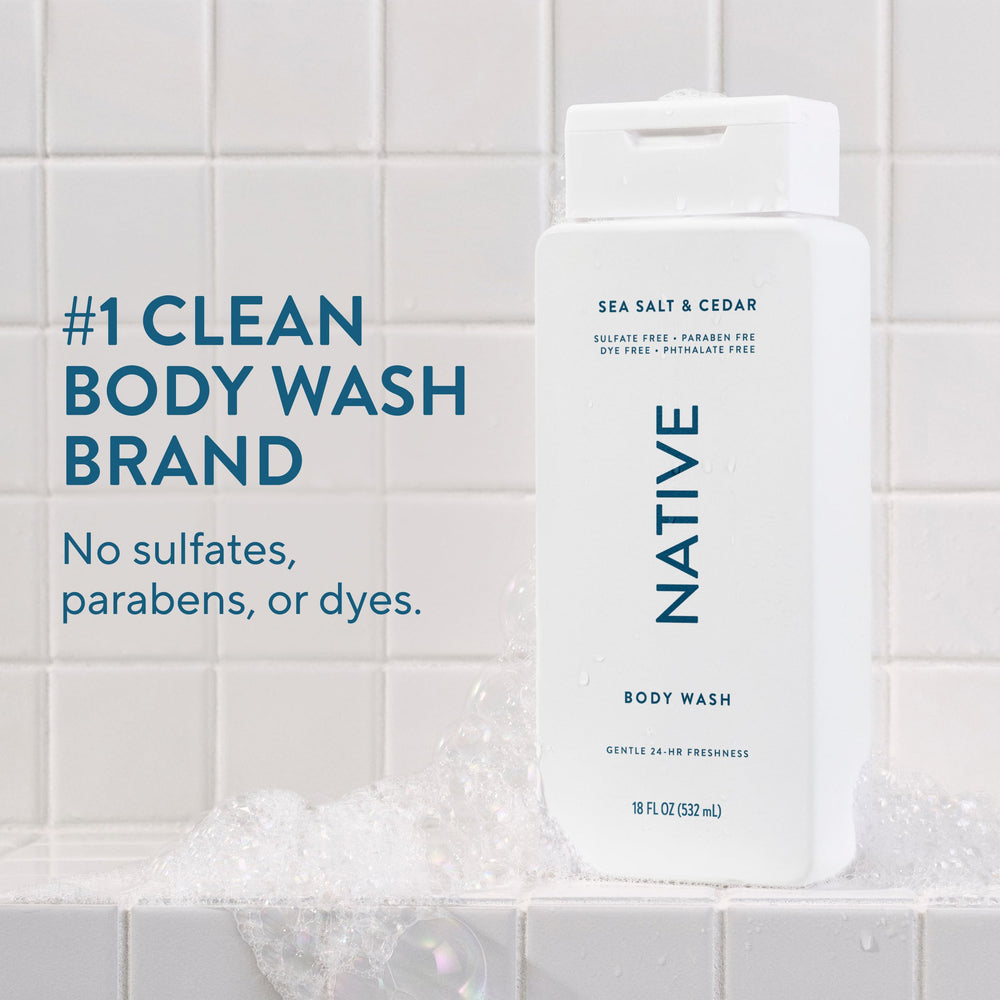 Native gel de ducha, textura espumosa suave para piel hidratada tras la ducha.