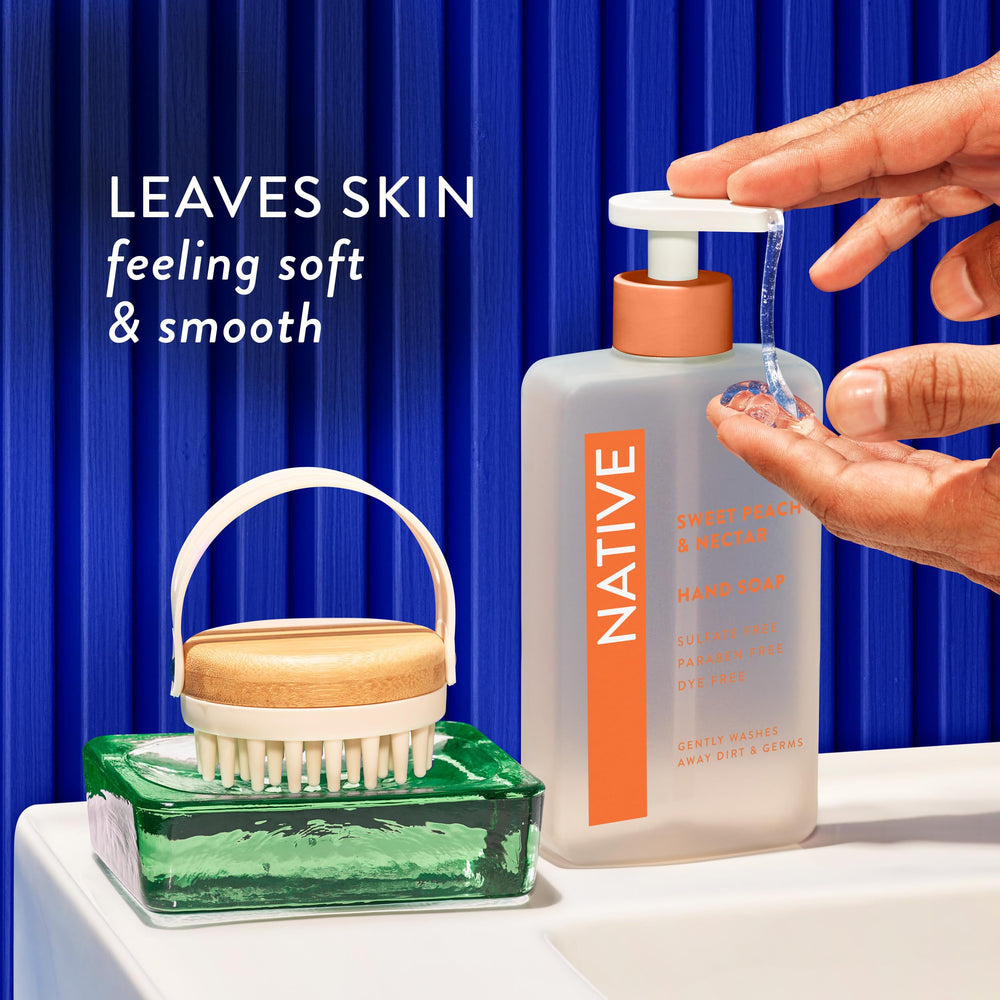 Native hand soap on bathroom shelf with other scents.