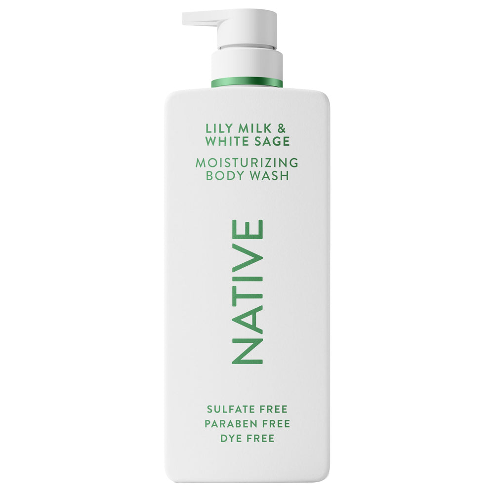 Native Lily Milk & White Sage en botella, hidratación suave para la piel.