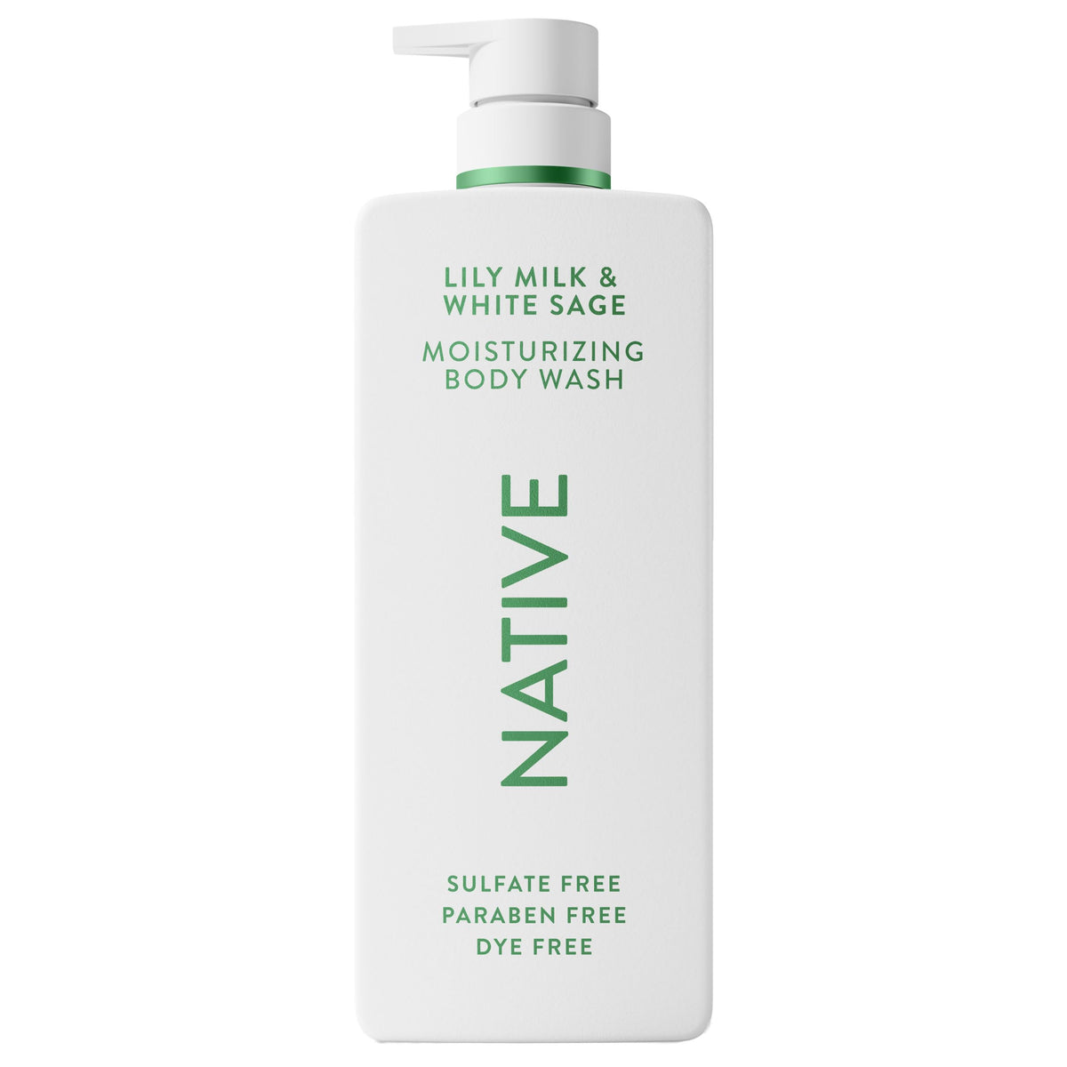 Native Lily Milk & White Sage en botella, hidratación suave para la piel.
