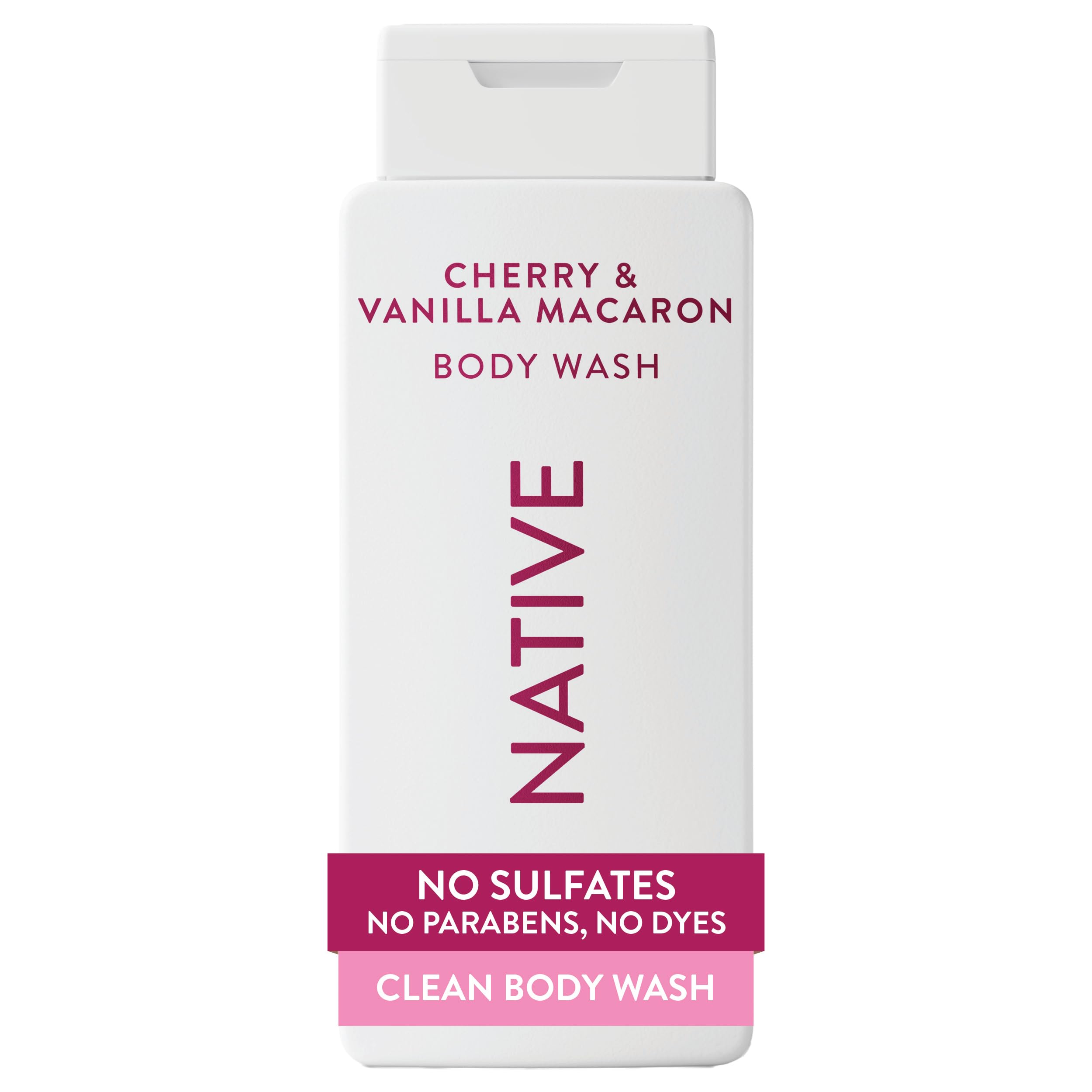 Native Jabon Cuerpo frente con aroma a cereza y vainilla Macaron para ducha agradable.