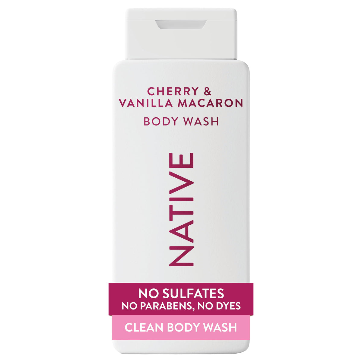 Native Jabon Cuerpo frente con aroma a cereza y vainilla Macaron para ducha agradable.