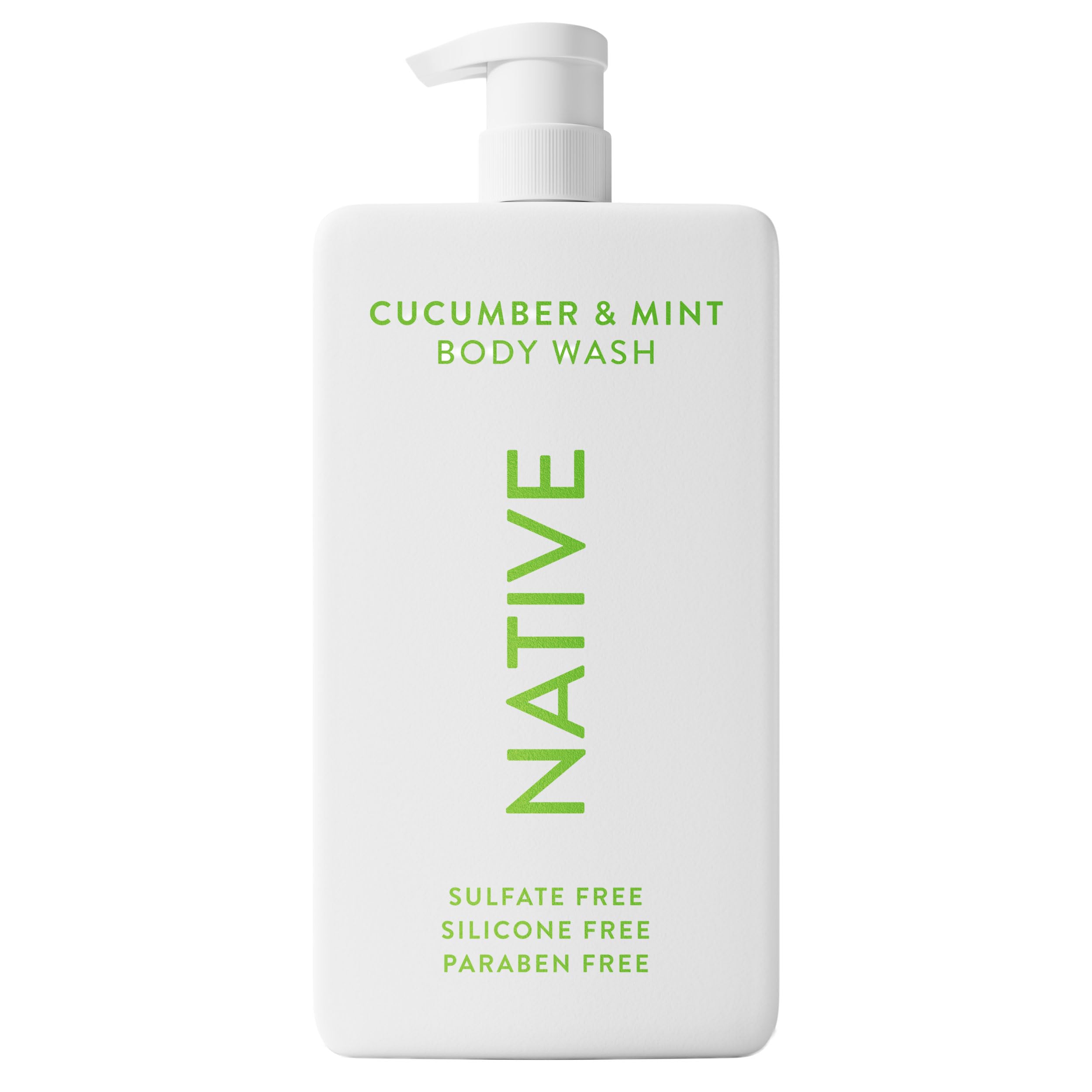 Native limpiador corporal: botella pepino-menta, experiencia refrescante en la ducha.