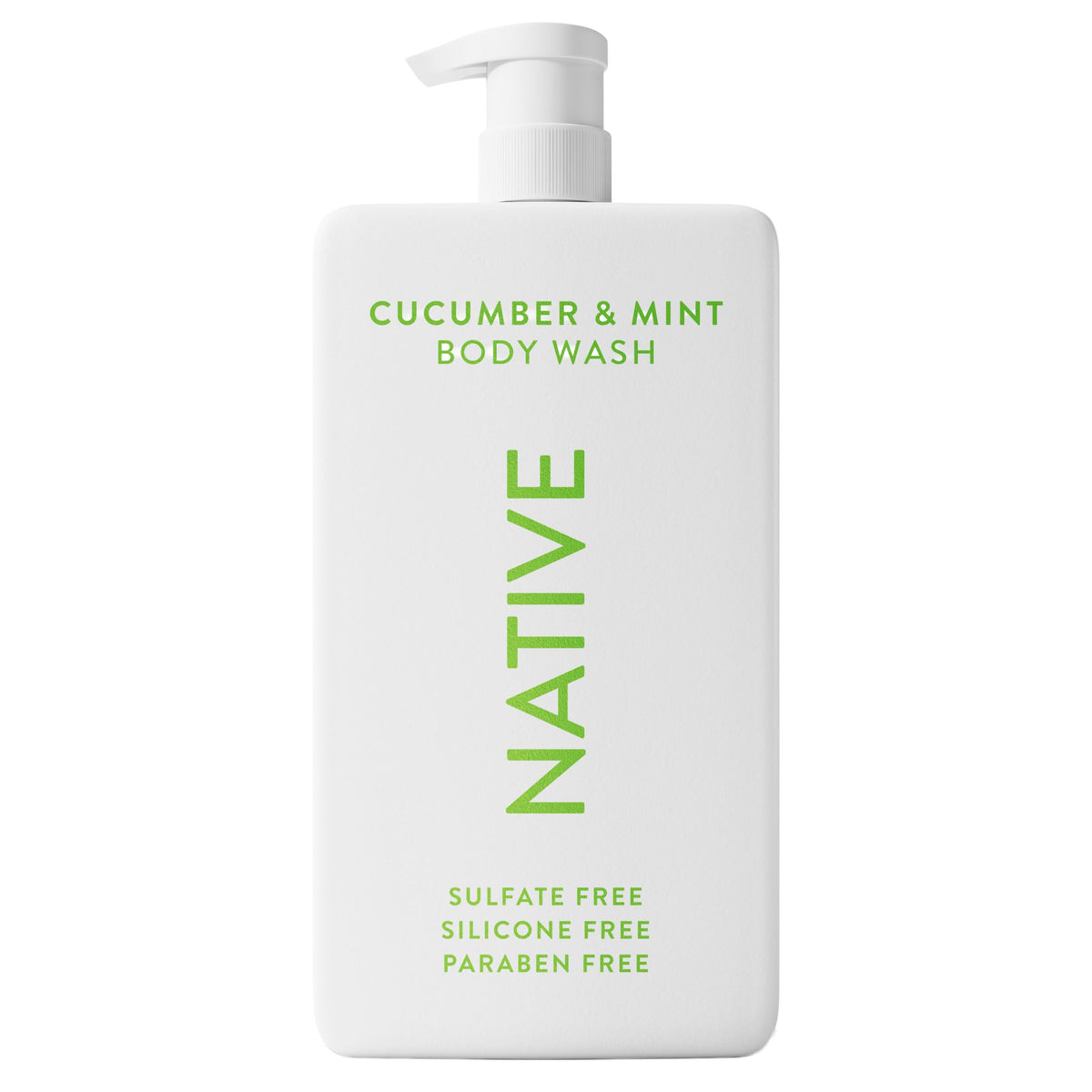 Native limpiador corporal: botella pepino-menta, experiencia refrescante en la ducha.