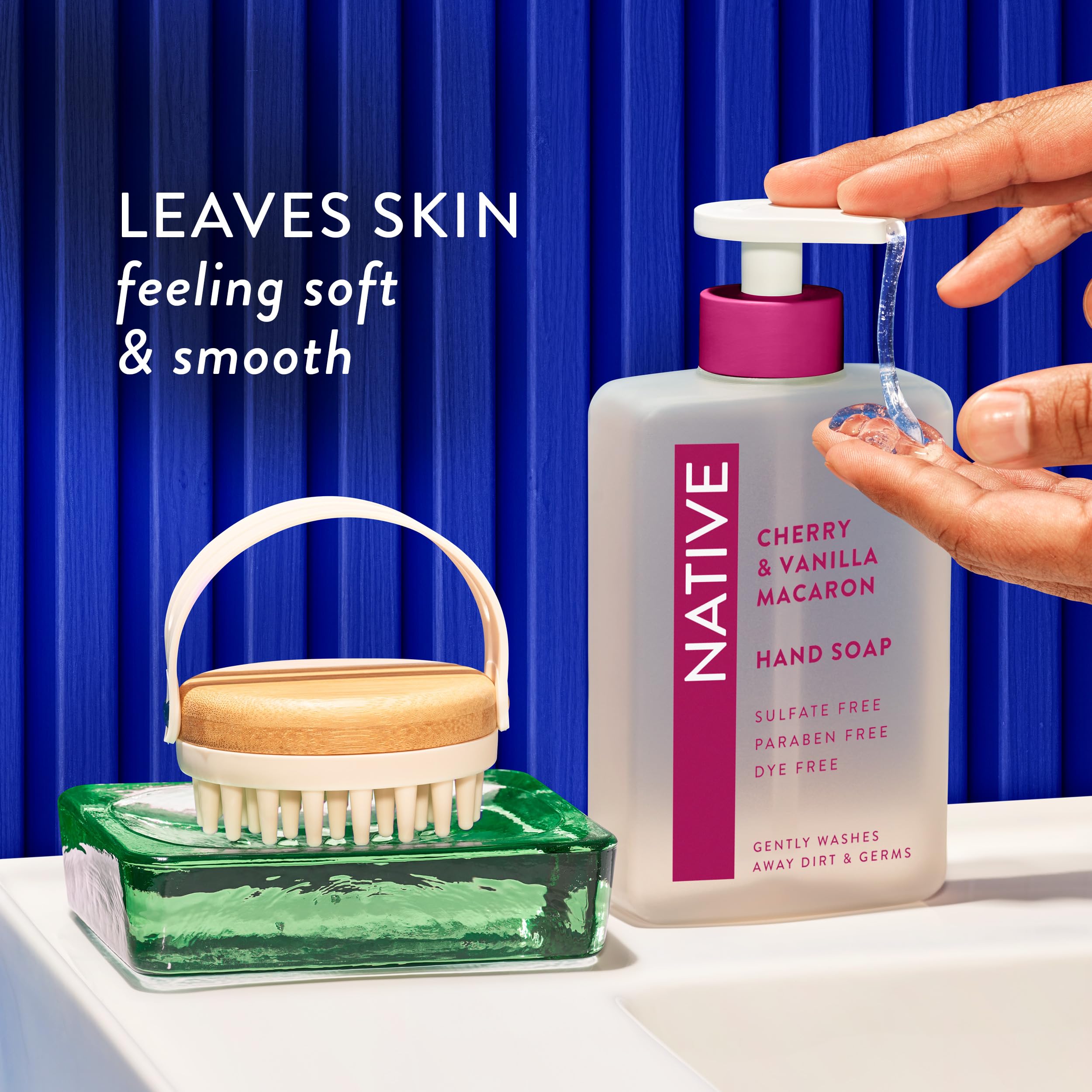 13-ounce Native hand soap bottle displayed on bathroom counter