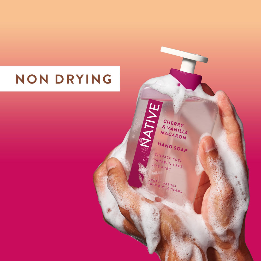 Close-up of lather from Native hand soap for gentle cleansing without drying