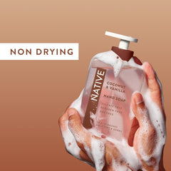 Creamy foam from Native soap forms a gentle lather on hands