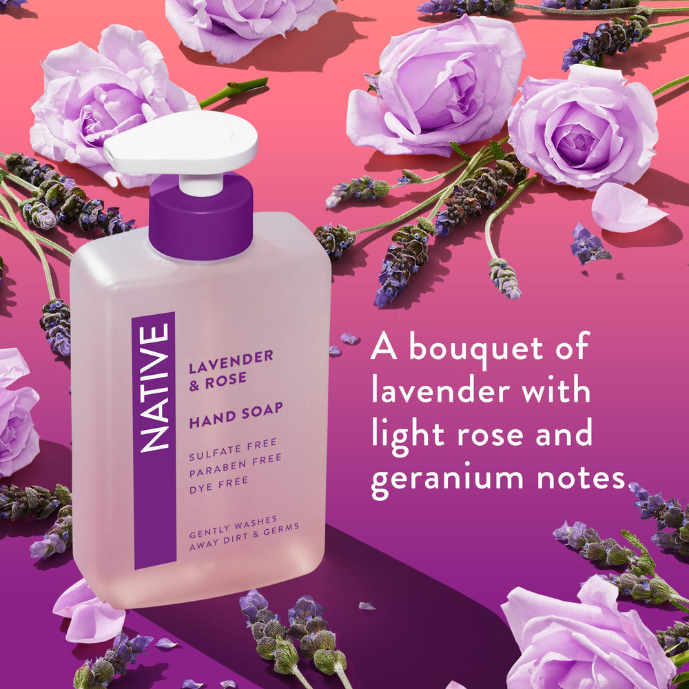 Native Lavender & Rose hand soap is free from synthetic dyes.