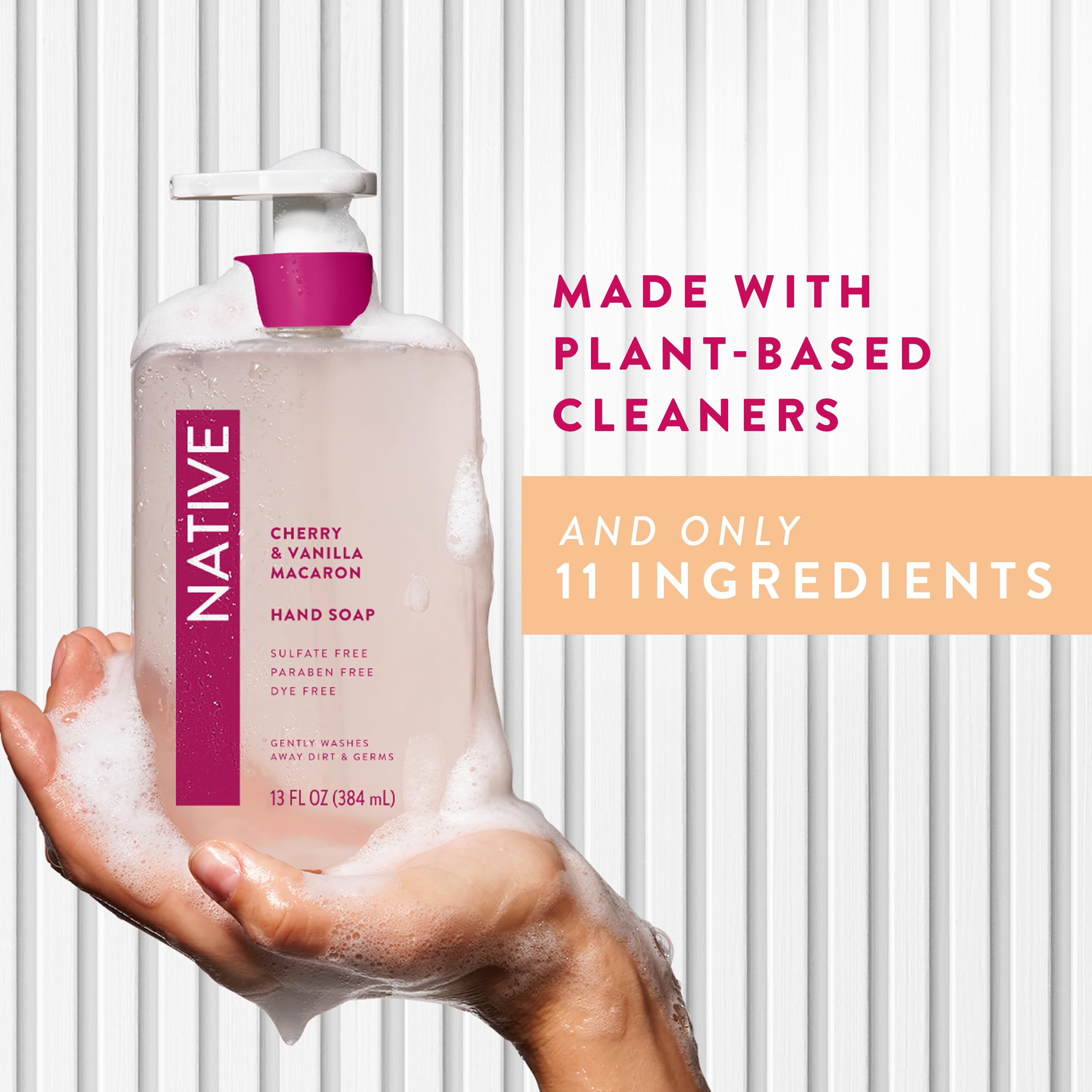 Plant-based cleaners highlighted on Native hand soap packaging