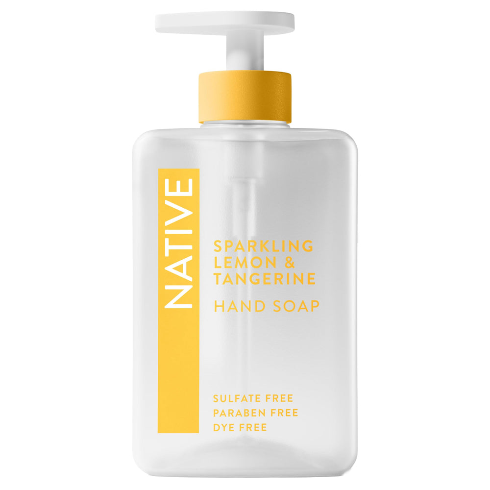 Native Liquid Hand Soap sparkling lemon-tangerine bottle refreshes hands with naturally derived cleansing