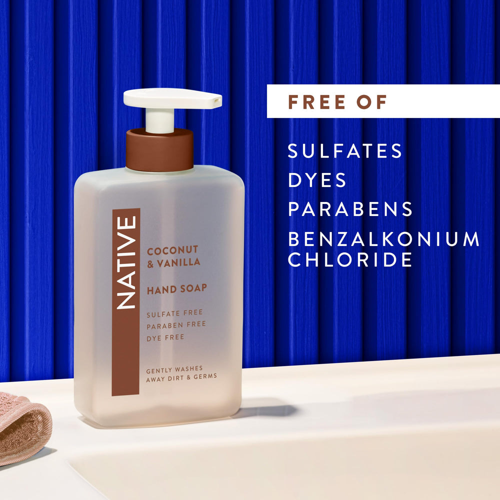 Sulfates-free and parabens-free badge on Native soap packaging