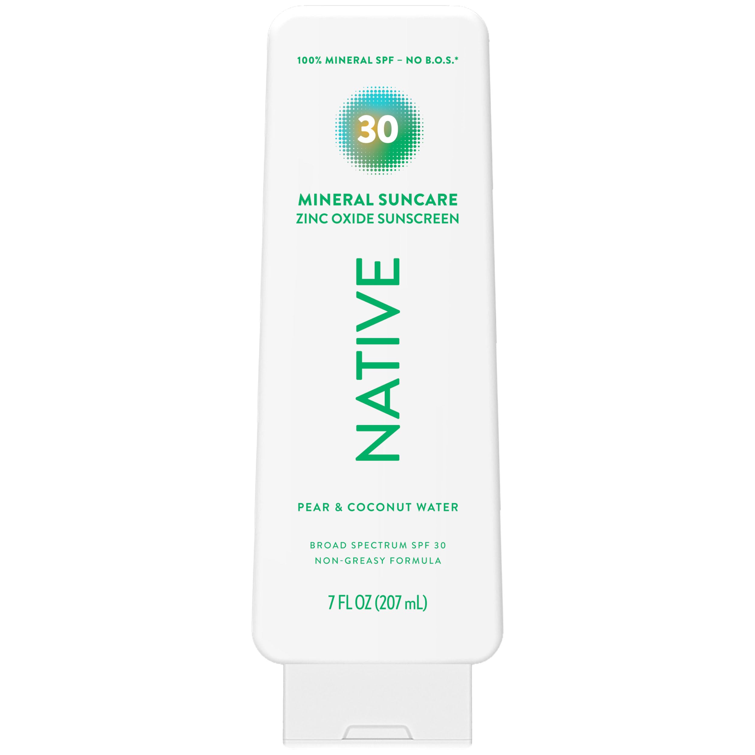 Loción solar mineral Native, frasco frontal, protección diaria para piel sensible.