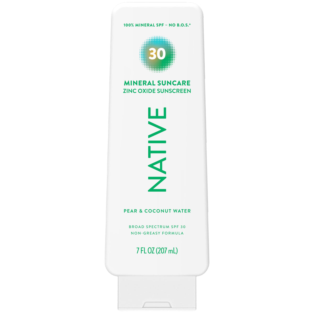Loción solar mineral Native, frasco frontal, protección diaria para piel sensible.